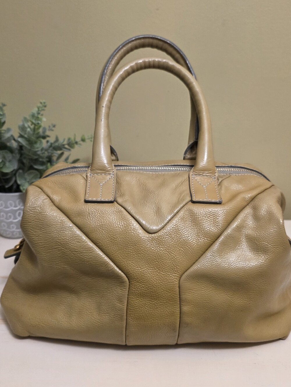 Yves Saint Laurent | Vintage Crinkled Patent Leather Y Boston Satchel *FLAWS*
